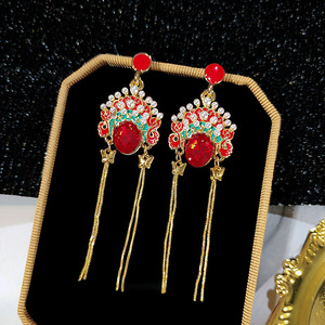 Facebook pendientes personalidad femenina estilo largo Ópera de Pekín Phoenix corona pendientes Retro pendientes de perlas - Product Image 6