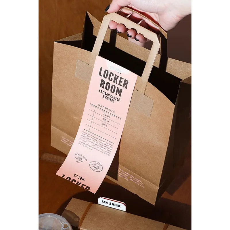 Logo personnalisé sac d'emballage pour traiteur restauration rapide livraison d'épicerie sac en papier kraft à emporter avec poignée plate