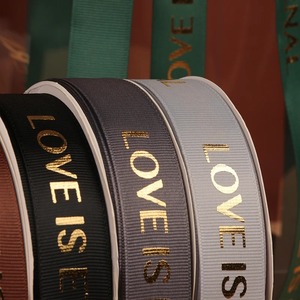 Custom Pink Grosgrain Luster Satin <b>Ribbon</b> 25mm X 45m Love Is Eternal Gold Stamp Printed Eco-Friendly Wedding Decor - Product Image 3