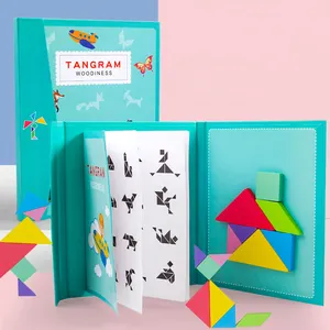 Tangram-puzle magnético colorido para niños, juguetes educativos de madera, libro de madera