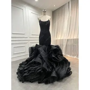 סיטונאי תוספות סגנון סקסי תחרה מחוך אפריקאי פרע שמלות כלה אלגנטי צנוע חדש מגמת שרוולים שחור כלה שמלה