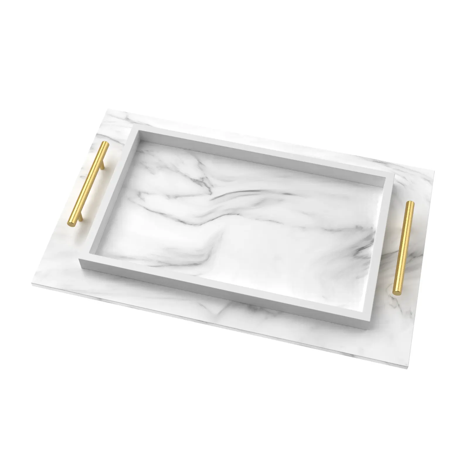 Wholesale Custom Logo White Marble Plate Wooden Serving Trays For Food