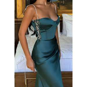 Robe de soirée verte pour femme, coupe empire chic, col rond et fente haute, ornée de paillettes, disponible du XS au XL, idéale pour les fêtes (fournisseur ODM) - Product Image 4