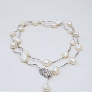 Cadena de plata esterlina de moda suéter largo collar de perlas de agua dulce barroco adecuado para mujeres - Product Image 3