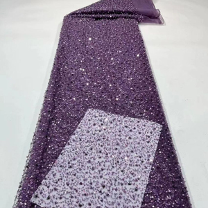 Tessuto in Pizzo con Perline e Paillettes, Tessuto in Pizzo Francese con Perline - Product Image 1