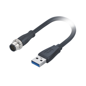 M12 um conector de ângulo macho, código de 5 pinos para usb 2.0 fêmea, moldado com cabo de 1m