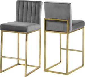 Silla de Bar Moderna de Altura Fija con Asiento Acolchado de Terciopelo Negro y Patas Tubulares de Metal Dorado para Restaurante, Hogar o Bar - Product Image 2
