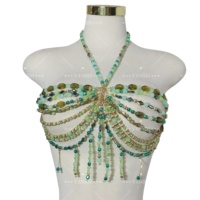 Top Halter Perlé Bohème Fait Main avec Perles en Résine Vertes et Brunes et Perles de Pierres Précieuses Mélangées pour Soirées en Boîte de Nuit et Festivals de Musique