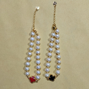 Freshwater Pearl <b>Bracelet</b> 7-8mm Near Round Heart Shape <b>Red</b> Black Zinc Alloy Jewelry Gift - Product Image 2