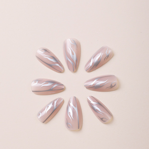 <span class=keywords><strong>Uñas</strong></span> Postizas Plateadas con Diseño <span class=keywords><strong>de</strong></span> <span class=keywords><strong>Llama</strong></span>, Adornadas con Pedrería, con Brillo y Patrón <span class=keywords><strong>de</strong></span> <span class=keywords><strong>Fuego</strong></span>, para Uso Diario - Product Image 4