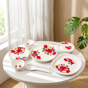 Service de vaisselle en céramique florale, assiettes rondes, bols, peintes à la main, compatibles lave-vaisselle, vaisselle de fête - Product Image 1