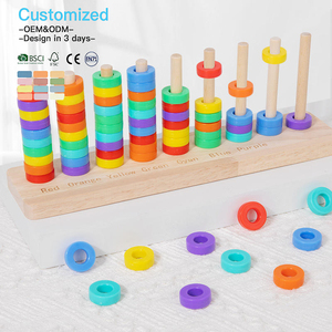 EDULAND Montessori Juego de Aros de Madera Arcoíris para Clasificar Colores, Juguetes Educativos de Conteo de Cuentas para el Aprendizaje de Matemáticas para Niños - Product Image 2