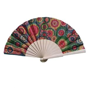 Abanico Plegable Portátil Ecológico de Corcho y Bambú de 23 cm con Estampado, Abanico de Mano de Tela y Madera con Técnica Pintada, Abanico Vegano Promocional - Product Image 3