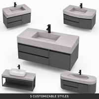 Vasque de salle de bain moderne de luxe en marbre gris |   Vasque en pierre intégrée polie pour salle de bain, toilettes, hôtel, villa – Conception sur mesure