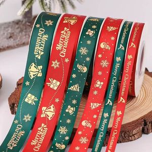 Cinta de Navidad patrón personalizado hoja de oro cinta de satén impresa rollo 25mm 50 yardas para caja de Navidad embalaje decoración festiva - Product Image 3