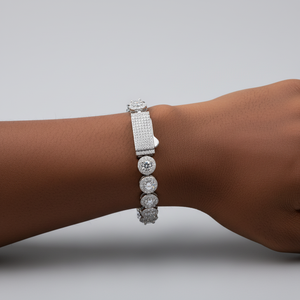 Chaîne cubaine Miami en argent sterling S925 avec moissanite incolore taille brillant 7 mm, halo épais et cluster éclatant, style streetwear bling-bling - Product Image 4