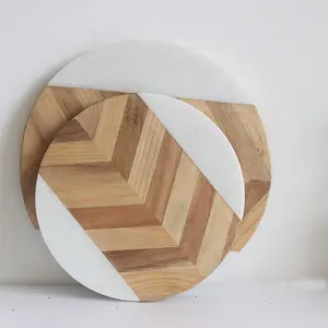 Wholesale Round Steak Marble and <strong>Wooden</strong> Serving Board Cheese Board Set Easy to Clean - Product Image 1