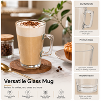 Mug à café en verre résistant à la chaleur de 240 ml, tasse élégante pour latte, thé, expresso, cappuccino, chocolat chaud