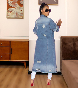 Logo personalizzato all'ingrosso moda <span class=keywords><strong>donna</strong></span> autunno inverno vestiti girocollo manica lunga strappata giacche in Denim Outerwear Jeans cappotti - Product Image 2