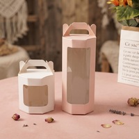 Vente directe d'usine, boîte à gâteau en papier recyclable avec poignée et fenêtre, laminage mat, sans danger pour les aliments