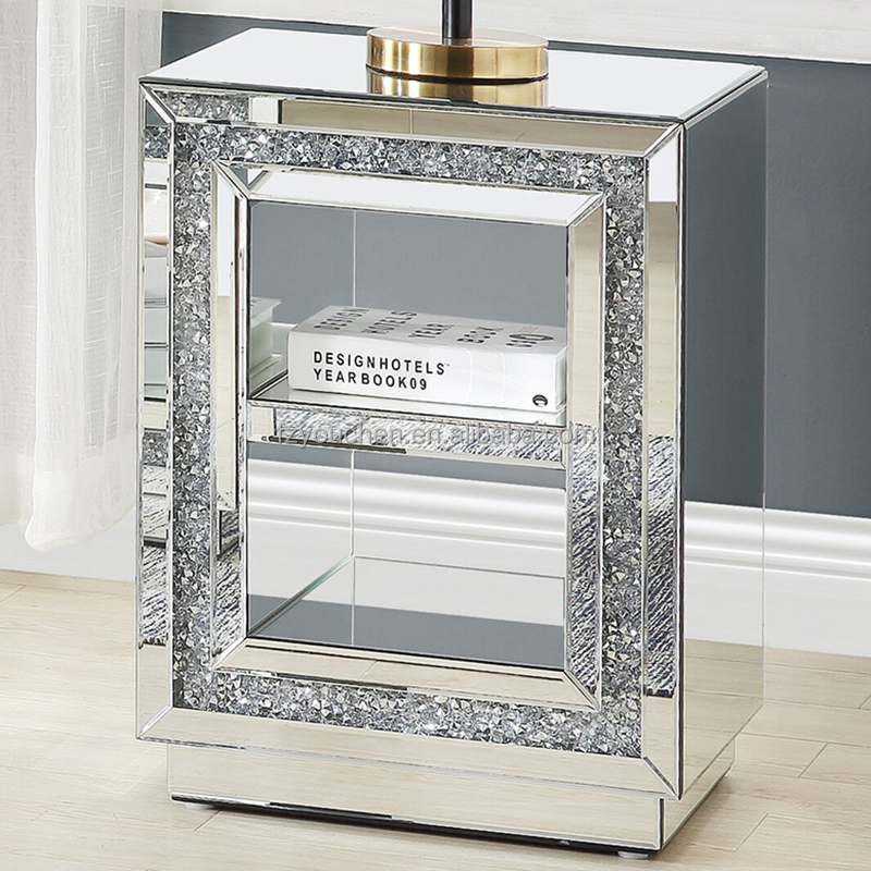 Mirrored Nightstands Crushed Diamond Mirrored Bedside Table