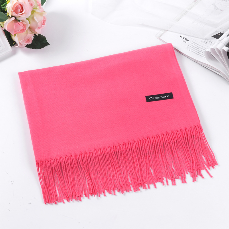 Cashmere Scarf Shawl Solid Autumn Winter Wrap Warm High Quality Soft Hijab Thick Lady Women Gift Pashmina Wool Luxury Pink