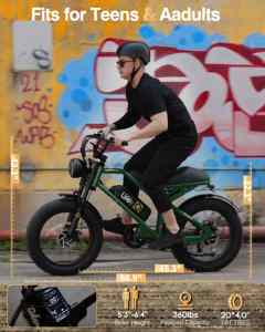 Vélo électrique tout-terrain Qlife Spark Retro 20 pouces 48v avec pneus larges et suspension intégrale - Product Image 6