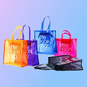 定制时尚环保最便宜高品质透明小霓虹粉色聚氯乙烯手提袋