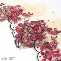 Dentelle brodée personnalisée motif floral nude, garniture de vêtement, tissu de bordure en dentelle de 19 cm