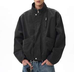 Jaket <span class=keywords><strong>pilot</strong></span> pria JAC22 M8438Y berbahan kanvas tua yang sudah dicuci dengan kerah berdiri. - Product Image 3