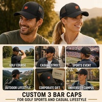 Gorra Trucker Negra de 3 Barras con Malla y Cierre Ajustable, Estilo Dad Hat, con Logotipo Bordado Personalizado para Hombres, Deportes, Golf, Aire Libre, Bajo MOQ, Fábrica BSCI, DDP
