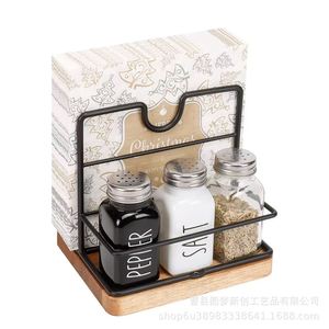 Wooden desktop tissue holder, kitchen countertop <b>spice</b> <b>jar</b> rack, multi-functional dual-purpose tissue and condiment rack - Product Image 3