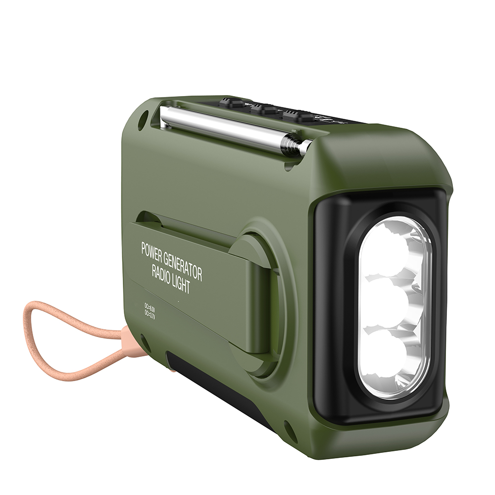 Portable Rechargeable Emergency Light With FM Radio Led Flashlight Hand Crank Generator Provide Power Bank For Phone Charging