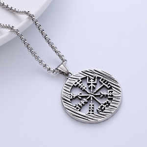 Collar Vikingo con Colgante de Brújula Rúnica <span class=keywords><strong>Algiz</strong></span> de Acero Inoxidable Vintage - Product Image 4