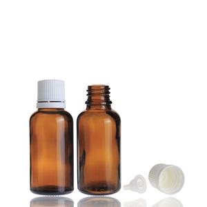 1 oz 30ml Amber Round Essential Oil Glass <b>Bottle</b> With White <b>Plastic</b> Screw Cap - Product Image 4