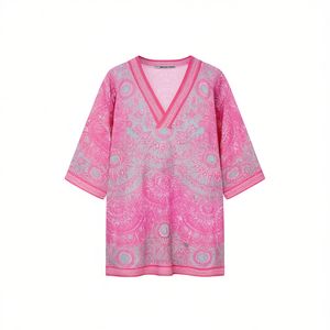 Camisa de playa de manga media estilo mandala, 88x54cm, con cuello en V, para mujer, traje de baño - Product Image 2