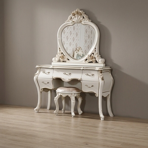 Table de toilette européenne sculptée blanc crème, table de maquillage de luxe pour princesse avec miroir intégral, meubles pour la maison - Product Image 6