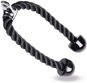 Custom Black Nylon Pull Down Rope Triceps Rope Pull Down With Anti-Slippery Natural Rubber Grip