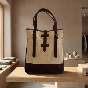 Khaki <b>Canvas</b> Tote Bag Medium Size Zipper Closure Durable & Washable High Quality Shopping Bag - Product Image 3