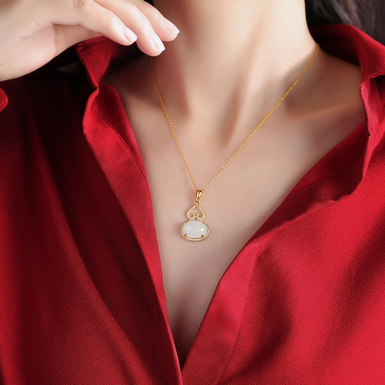 HMOIS  moissanite jewelry  sterling silver 925 pendants Cloud bead wholesale moissanite Hotan White Jade Necklace