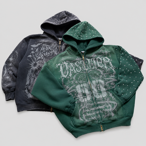 Fabricante de sudaderas con capucha estilo streetwear OEM, sudadera con capucha vintage con cremallera, algodón grueso, diseño con estampado de logotipo extragrande, sudadera con capucha para hombre de alta calidad - Product Image 3