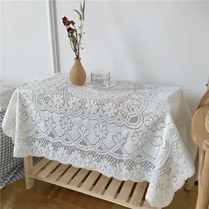 Nappe en coton et dentelle au Crochet, tissu à l'arrière, décoration de fête de mariage, vente en gros, 1 pièce