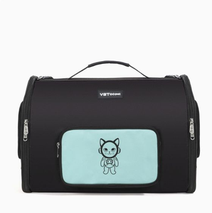 Soft-Sided <b>Pet</b> <b>Carrier</b> Black Nylon Zipper Closure Cartoon Cat Design Square Shape for Cats - Product Image 3