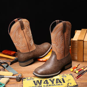 Bottes de cowboy western pour hommes, grande taille 16, broderie classique, style motard rockabilly, talon carré, à enfiler, mi-hautes, toutes saisons - Product Image 3