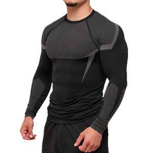Maglietta Sportiva da <span class=keywords><strong>Uomo</strong></span> a Maniche Lunghe in Poliestere con Motivo a Pois, Asciugatura Rapida, Aderente, Stampata, Elastica e Traspirante per Sollevamento Pesi - Product Image 5