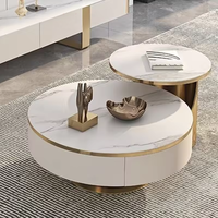 Table Basse Luxe Moderne pour Salon, Ronde Blanche, en Métal Doré, Ensemble de Tables Centrales et d'Appoint