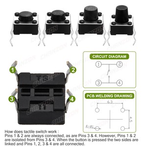 Botón táctil de microinterruptor de 6x6mm 4,3 5 6 7 mm Mini pulsador táctil palanca Pcb momentáneo 2 pines 4 pines botón para <span class=keywords><strong>Arduino</strong></span> - Product Image 4