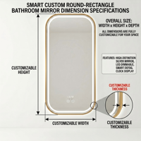 Miroir Salle Bain LED Smart Kingstin Acier Inox Anti-buée Tactile Dimmable Android Bluetooth Capteur