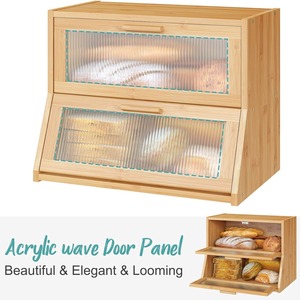 Is Bamboo Bread Box 42x25x40cm Double Layer Dustproof <b>Storage</b> <b>Kitchen</b> Pastry Rack - Product Image 3
