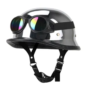 Medio <span class=keywords><strong>casco</strong></span> de motocicleta de cuero alemán, <span class=keywords><strong>casco</strong></span> Vintage, <span class=keywords><strong>Casco</strong></span> de Moto, <span class=keywords><strong>casco</strong></span> de cara abierta para motocicleta, piloto de motorista, certificación DOT - Product Image 1